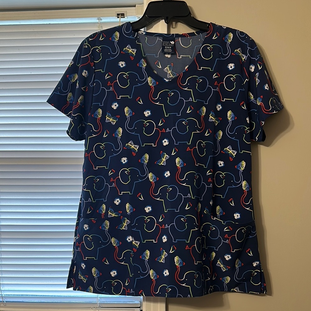 Women's Blue Elephant and Butterfly Scrub Printed Top